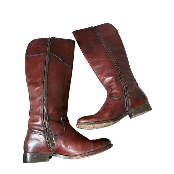 Frye Melissa Tab Leather Riding Boots Extended calf 6.5 Zip Redwood Tall - Picture 12 of 12
